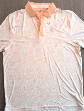 Graham Luxe Men's Golf Peach and White Abstract-Print Polo